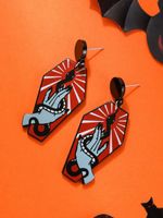 Halloween Vintage Rose Skull Hand Print Acrylic Dangle Earrings