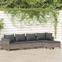 5-delige Loungeset met kussens poly rattan grijs