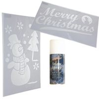 Kerst raamsjablonen - sneeuwpop en merry christmas - met sneeuwspray - 54 cm - thumbnail