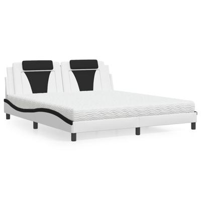 Bed met matras kunstleer wit en zwart 180x200 cm