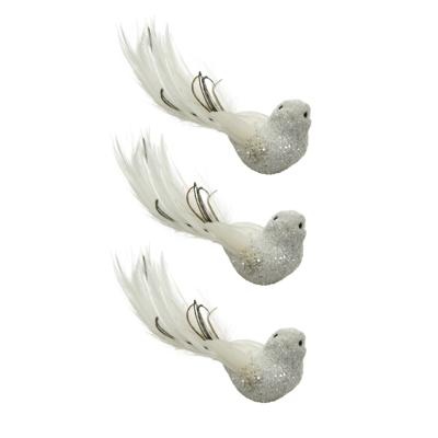 Kerstboomversiering Vogel - 4x - 17 cm - wit glitter - op clip - ornament