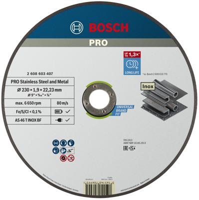 Bosch Accessoires Doorslijpschijf recht Expert for Inox - Rapido AS 46 T INOX BF, 230 mm, 22,23 mm, 1,9 mm 1 stuks - 2608603407