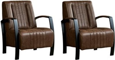 Set van 2 Bruine leren industriële stalen fauteuils Glamour - Vintage Leer Brown (bruin leer)