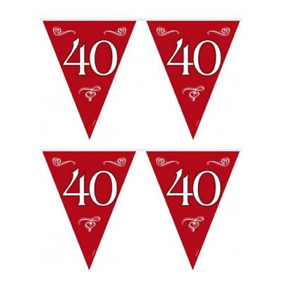 Vlaggenlijnen 40 jaar - 4x stuks - rood - 10 meter - plastic - 40e jubileum slingers - versiering