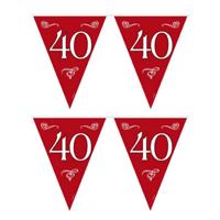 Vlaggenlijnen 40 jaar - 4x stuks - rood - 10 meter - plastic - 40e jubileum slingers - versiering