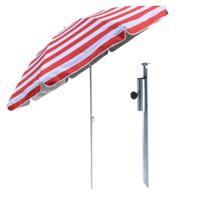 Strand / tuin / camping parasol - met metalen grondharing - rood/wit - D180 cm - verstelbaar