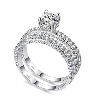 Dubbele rij voor Vrouwenmode Cubic Zirconia bruiloft verlovingsring Ringmaat: 6 (ronde wit goud)