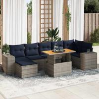 8-delige Loungeset met kussens poly rattan grijs
