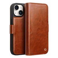 Qialino - iPhone 15 - Leren bookcase hoes - Cognac