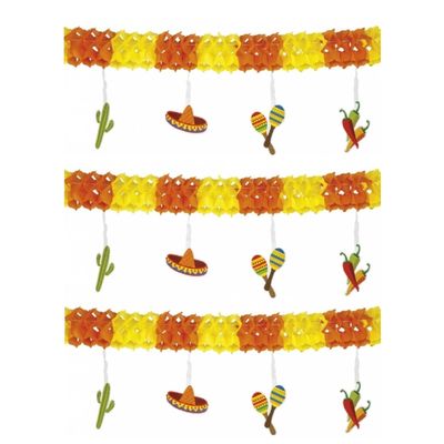 Set van 3x stuks Mexicaanse versiering thema slingers 4 meter - Feestslingers