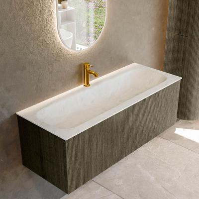 Badmeubel Mondiaz Kurve-Dlux | 120 cm cm | Meubelkleur Shadow | Wastafelkleur Opalo | Solid surface | Wasbak midden spoelbak | 1 kraangat