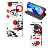 Mobiel BookCase Motorola Moto G9 Play Skull Red