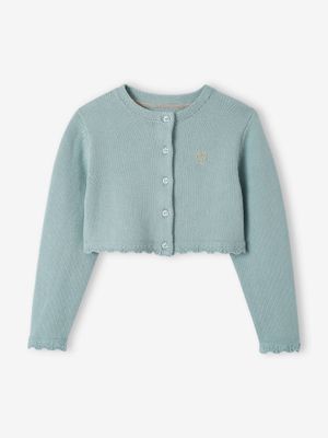 Kort meisjesvest met stikseldetails grijsblauw