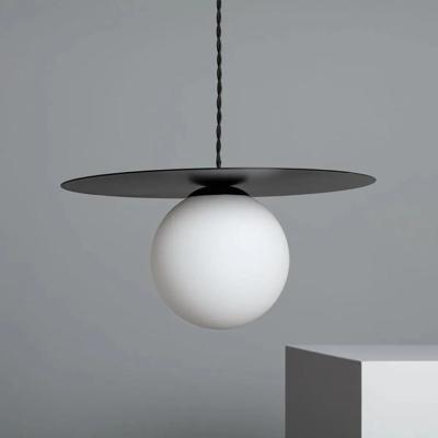 Hanglamp zwart & opaalglazen bol E14 fitting &apos;Allard&apos;