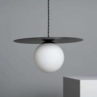 Hanglamp zwart & opaalglazen bol E14 fitting &apos;Allard&apos;