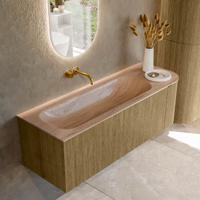 Badmeubel Mondiaz Kurve-Dlux | 135 cm | Meubelkleur Dusk | Wastafelkleur Saba | Solid surface | Wasbak linker zijde spoelbak | Zonder kraangat(en) Badmeubel Mondiaz Kurve-Dlux | 135 cm | Meubelkleur Dusk | Wastafelkleur Saba | Solid surface | Wasbak linker zijde spoelbak | Zonder kraangat(en)
