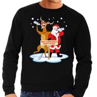 Foute kersttrui - sweater - dronken kerstman - en rendier Rudolf - na kerstborrel - zwart - heren