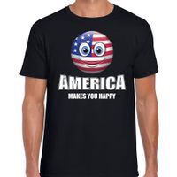 America makes you happy landen t-shirt Amerika zwart voor heren met emoticon - thumbnail