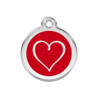 Tribal Heart Red roestvrijstalen hondenpenning medium/gemiddeld dia. 3 cm - Reddingo
