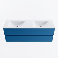 MONDIAZ VICA 140cm badmeubel onderkast Jeans 2 lades. Wastafel CLOUD dubbel 2 kraangaten, kleur Talc.