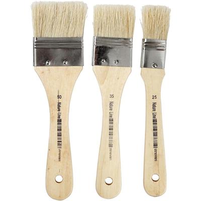 Verfkwasten - 3x - hout - plat - nylon haren - universele verfkwast