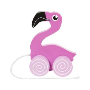 Nature Planet speelgoed trekdiertje flamingo - hout - 13 cm - roze