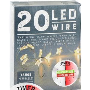 Draadverlichting lichtsnoer 20 sterren lampjes warm wit op batterij 220 cm met timer