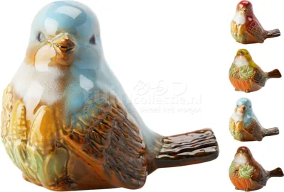 Beeldje Vogel Keramiek 9cm Assorti 1st