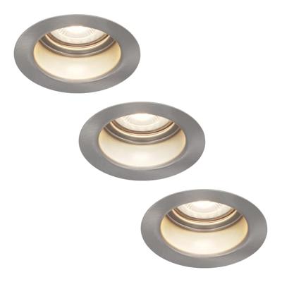 Set van 3 Mesa LED inbouwspots verzonken - 5 Watt 400 lumen - 4000K neutraal wit - GU10 - Dimbaar - Rond - IP65 waterdicht - RVS - Anti-glare