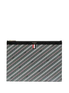 Thom Browne pochette rayée à logo imprimé - Gris