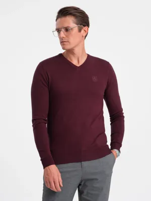Ombre - Heren V-Hals Sweater - Ribgebreide Boorden - Bordeaux - Italianstyle