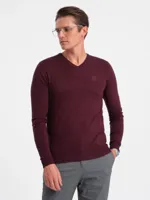 Ombre - Heren V-Hals Sweater - Ribgebreide Boorden - Bordeaux - Italianstyle