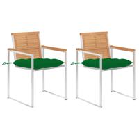 Tuinstoelen 2 st met kussens massief teakhout en staal