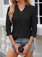 Knitted Loose V Neck Casual T-Shirt - thumbnail