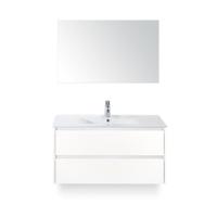 Dante Badmeubelset 100 cm - Wit Hoogglans - Keramische Wastafel Wit Enjoy - met Spiegel