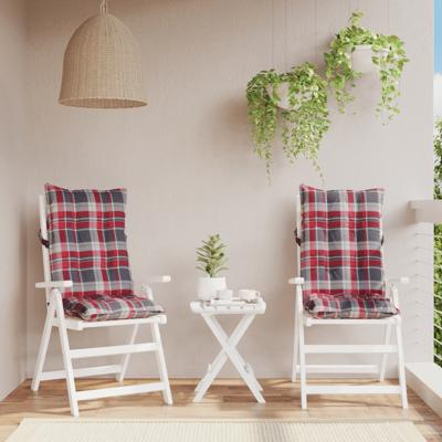 VidaXL Stoelkussens 2 st hoge rug ruitpatroon oxford stof rood