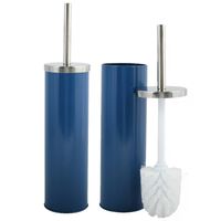 MSV Toiletborstel in houder/wc-borstel - 2x - metaal - marine blauw - 38 cm - Toiletborstels - thumbnail