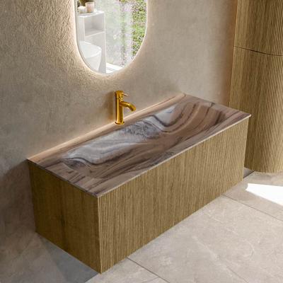 Badmeubel Mondiaz Kurve-Dlux | 110 cm | Meubelkleur Dusk | Wastafelkleur Sombra | Solid surface | Wasbak midden spoelbak | 1 kraangat