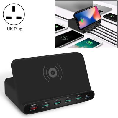 828W 7 in 1 60W QC 3 0 USB-interface + 4 USB-poorten + USB-C/type-C-interface + draadloos opladen multifunctionele oplader met mobiele telefoon houder