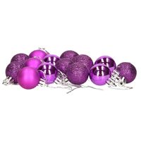 16x stuks kerstballen paars mix van mat/glans/glitter kunststof 3 cm