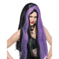 Funny Fashion Heksenpruik lang haar - zwart/paars - dames - Halloween   -