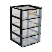 Ladeblokje/bureau organizer 4x grote lades - zwart/transparant - L38 x B38 x H58 cm - kunststof