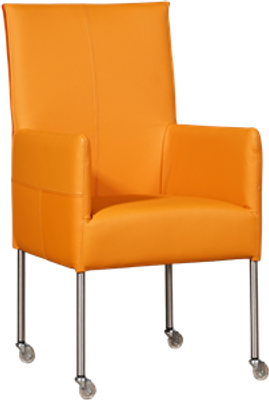 Oranje leren moderne eetkamerstoel Spark - poot rond rvs met wiel - Toledo Leer Mandarin (oranje leer)