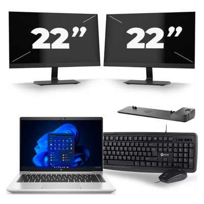 HP ProBook 640 G8 - Intel Core i5-11e Generatie - 14 inch - 16GB RAM - 256GB SSD - Windows 11 + 2x 22 inch Monitor