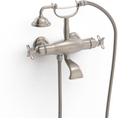Badkraan Tres Clasic | Opbouw | Thermostaatkraan | Incl.Handdoucheset | 2-weg | hoh 15 cm | 2-knops | Vintage | RVS look