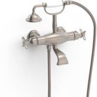 Badkraan Tres Clasic | Opbouw | Thermostaatkraan | Incl.Handdoucheset | 2-weg | hoh 15 cm | 2-knops | Vintage | RVS look