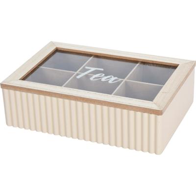 Excellent Houseware Theedoos - 6-vaks - beige/bruin - hout - 24cm