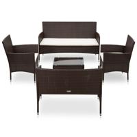 5-delige Loungeset met kussens poly rattan bruin