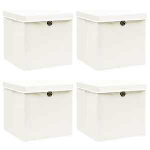 Opbergboxen met deksel 4 st 32x32x32 cm stof wit