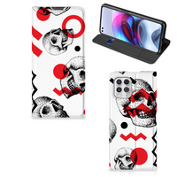 Mobiel BookCase Motorola Moto G100 Skull Red